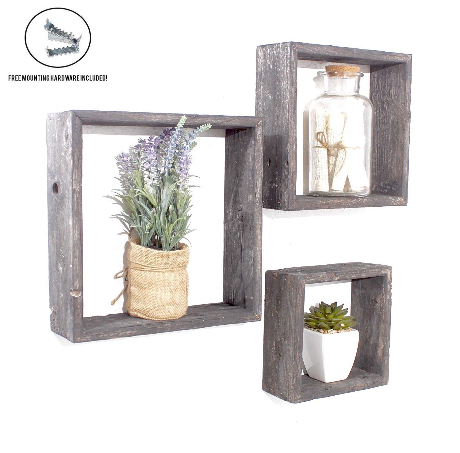 BarnwoodUSA Black Rustic Shelves, Square Floating Wood Shadowbox, Home