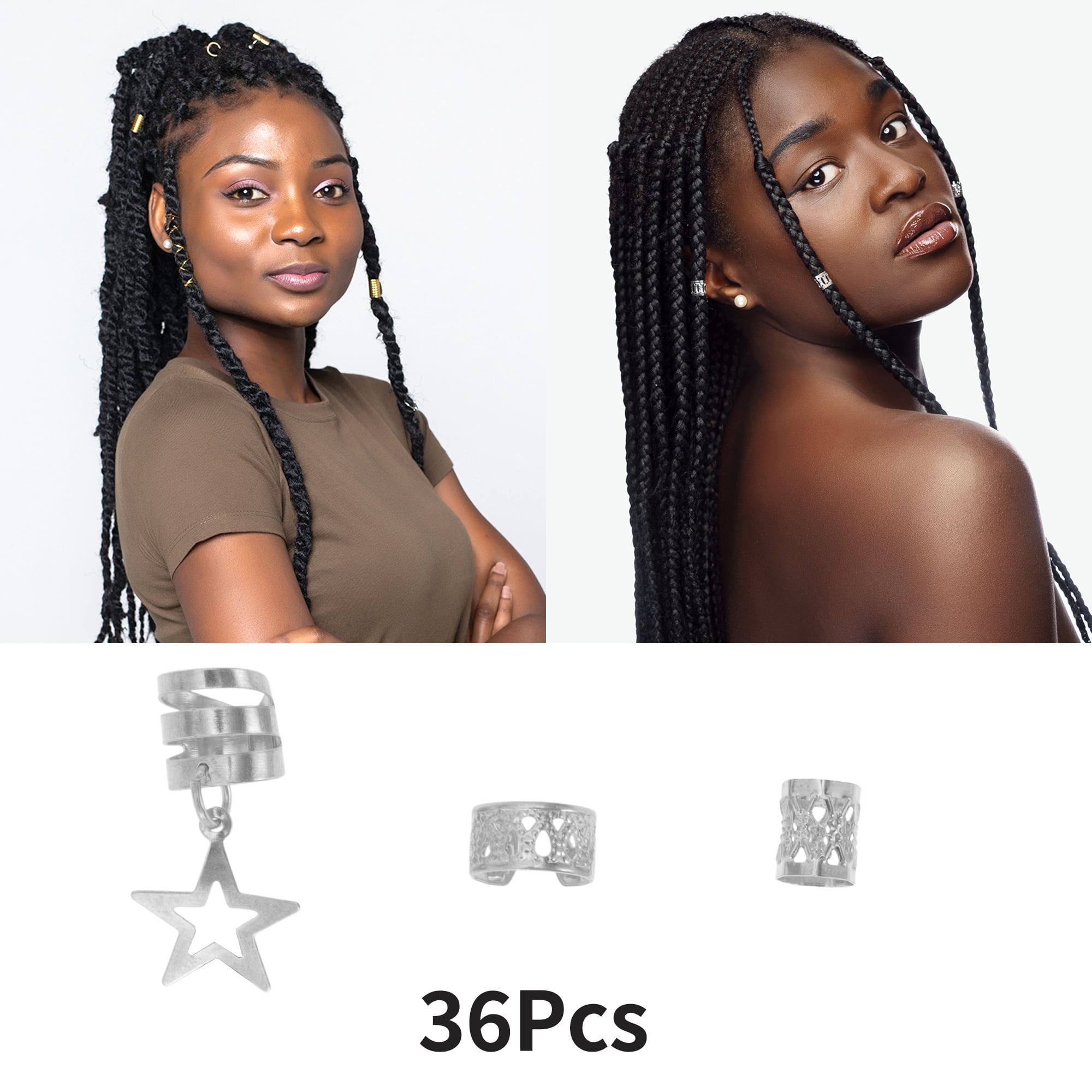Unique Bargains Fashion Hollow Hair Cuffs Dreadlock Set Silver Tone 36