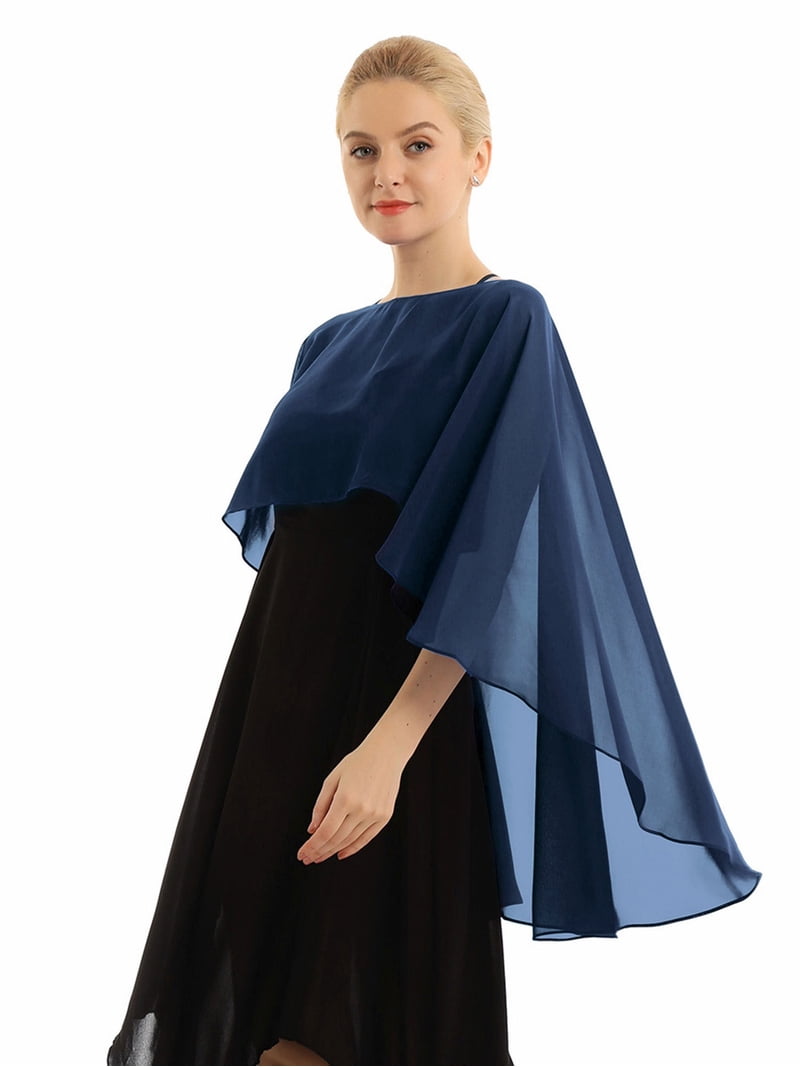 Fldy Woman Chiffon Cape Wrap Shawl Capelet Poncho Bridesmaid Shrug Cover Up  for Wedding Evening Dress Navy Blue One Size - Walmart.com