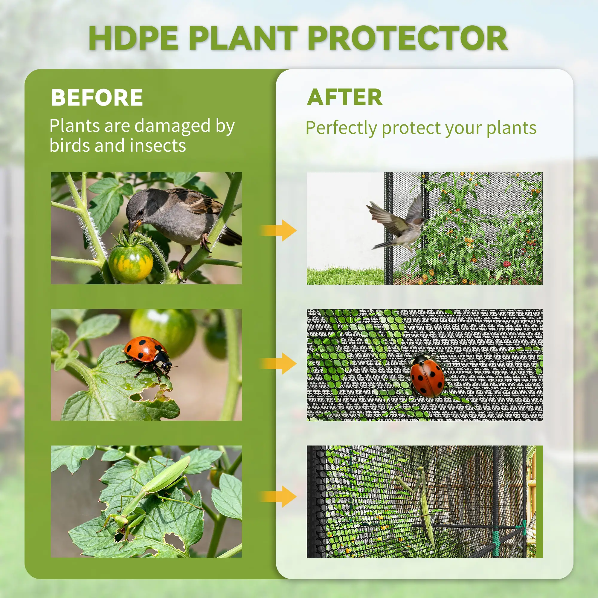 Plant Protector Crop Cage, HDPE Mesh Cover, Powder-Coated Steel Frame, Roll-Up Zippered Door, with U-Shaped Stakes for Vegetables & Climbing Crops