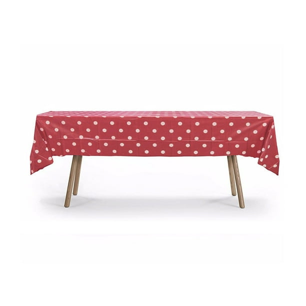 54" x 108" Red Polka Dot Rectangular Plastic Table Cover, Party Table