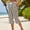 Khaki, variant on Zysthvn Casual Capris Pants for Women Straight Leg Summer Plaid Cropped Lightweight Pants Women Drawstring Button Loose with Pockets