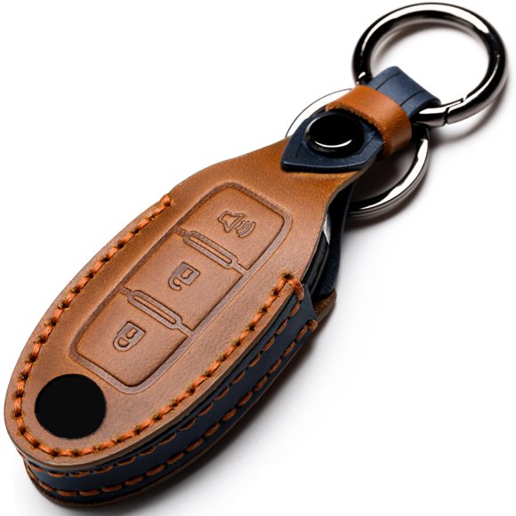 Zihafate Funda De Cuero Para Llave De Coche Compatible Con Control Remoto Sin Llave Nissan Para Nissan X-Trail Rogue Altima Quest Pathfinder Sentra Patrol Cima Fuga Armada Teana Murano, Etc. (A-Marrón
