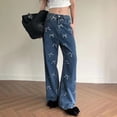 thumbnail image 2 of cFmduc Womens Wide Leg Jeans Pants High Waist Boyfriend Baggy Denim Pants Straight Leg Casual Ripped Trousers, 2 of 7