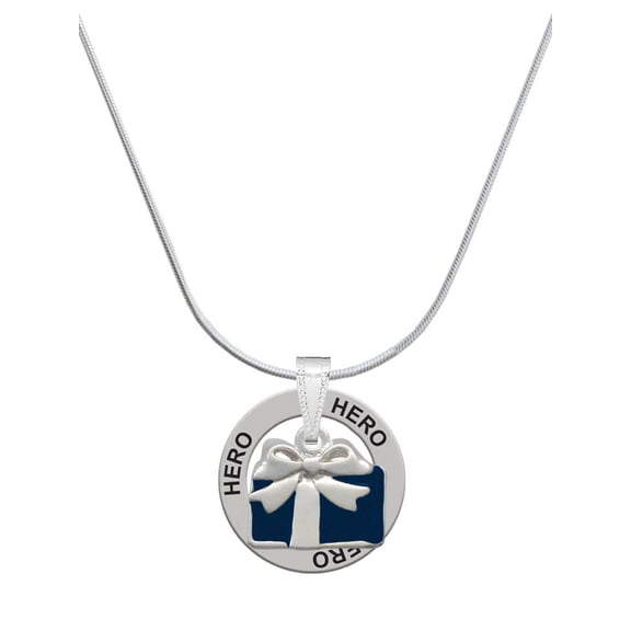 Delight Jewelry Silvertone Blue Present Hero Ring Charm Necklace, 18"