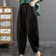 thumbnail image 3 of Pantalones harem cortos de talla grande - Pantalones de lino de cintura alta con parches de encaje, 3 of 7