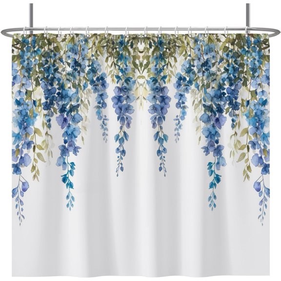 Green and Blue Plants Shower Curtain Spring Plant Watercolor Botanical Leaves Shower Curtains for Bathroom Home Bathtubs Waterproof Fabric Shower Curtain with Hooks 84x72 Inches