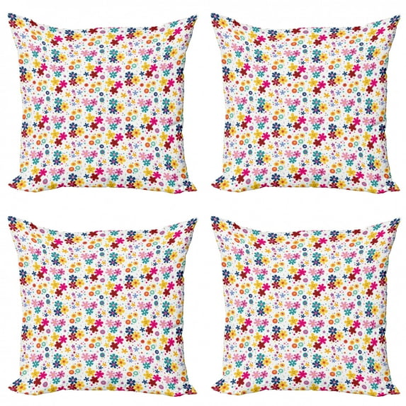 Ambesonne Floral Throw Pillow Cover 4 Pack, Faces Dots and Circles, 20", Multicolor