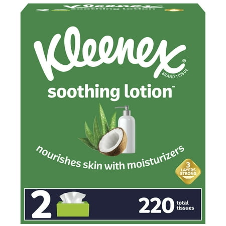 Kleenex Soothing Lotion Facial Tissues, 2 Flat Boxes (220 Total Tissues)