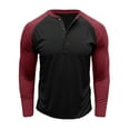 thumbnail image 1 of SUNSIOM Men's Spring Autumn Casual T-shirts Long Sleeve Round Neck Contrast Color Button Up Tops, 1 of 7