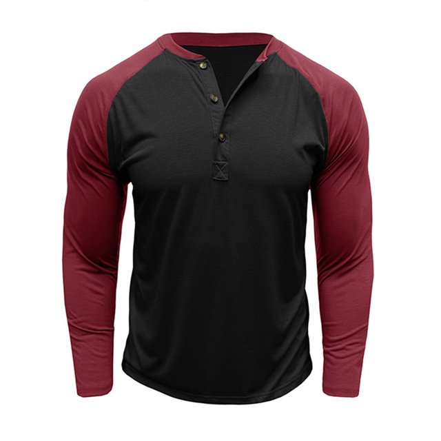 SUNSIOM Men's Spring Autumn Casual T-shirts Long Sleeve Round Neck Contrast Color Button Up Tops