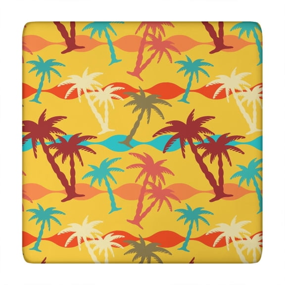 Ocean Sunset with Palm Trees Table Cover - Elastic Edge Square Tablecloth, Wrinkle-Free & Washable for Indoor/Outdoor Use