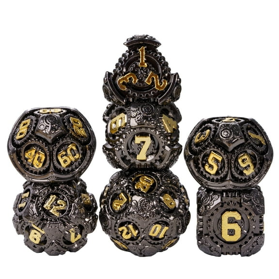 Cusdie 7-Die Metal DND Dice Set, Steampunk Gear Design Metal Polyhedral D&D Dice Set for DND Dungeons and Dragons TTRPG Role Playing Games