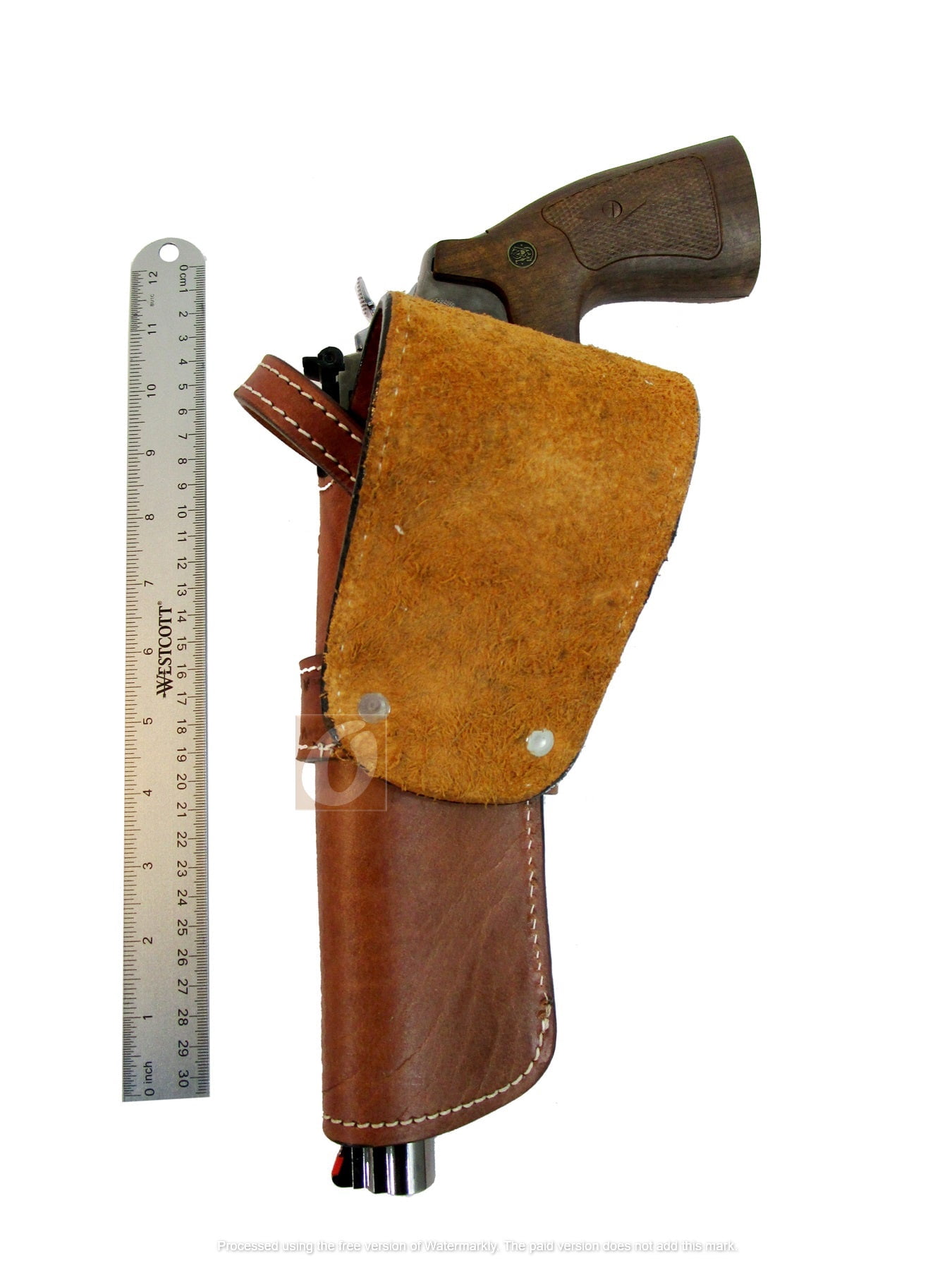 Leather Holster Long Barrel Western Gun Cover Spikes Tooled Tan - Right Handed