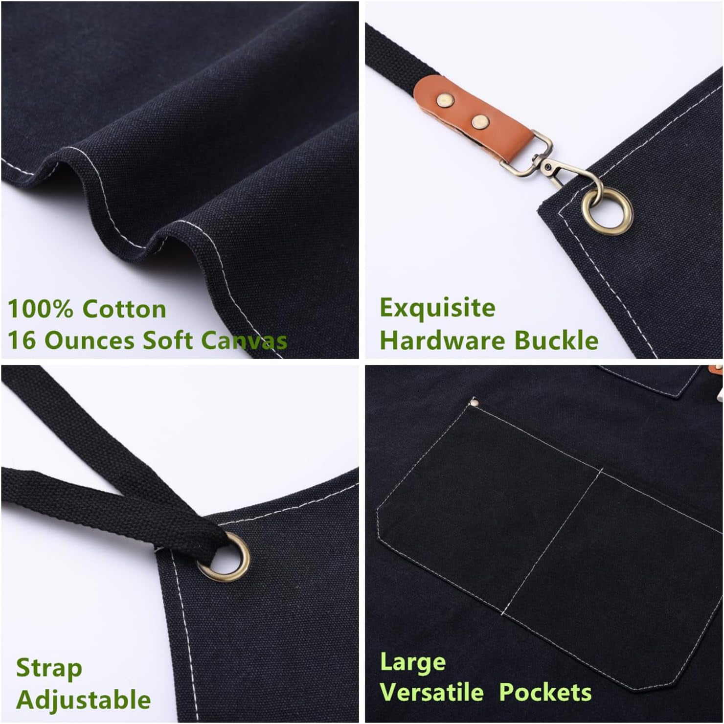 Chef Apron Medium-Thick Cotton Canvas,Cross Back with Multiple Pockets Adjustable Work Apron for Men and Women (Black)