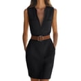 thumbnail image 3 of Afuyipoi Womens Sleeveless V-Neck Wrap Midi Dress With Belt And Pockets, Wrinkle-Resistant Breathable Business Casual Workwear Dress, Soft Flattering Office Summer Dress For Women Gray Size S, 3 of 8