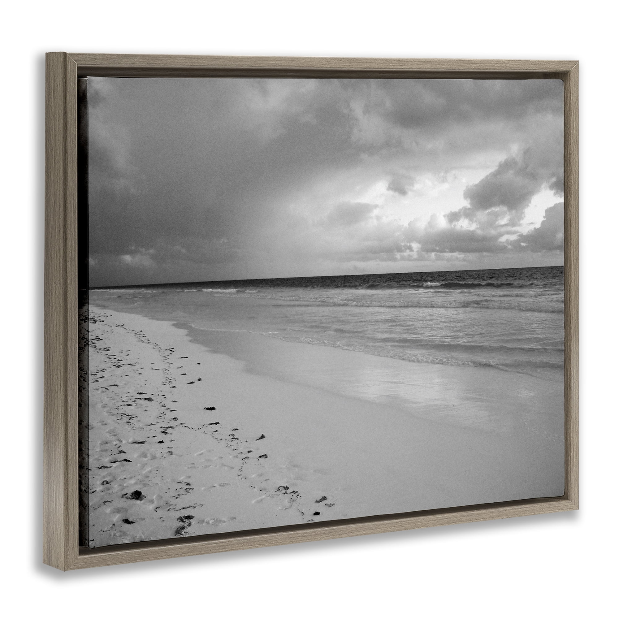 Stupell Industries Beach Shore with Footprints Coastal Photography Brown Floater Framed Canvas Art Print Wall Art, 21 x 17