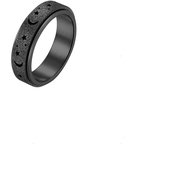 1pc Stainless Steel Moon and Star Rotatable Finger Ring Spinner Fidget Band Anxiety Stress Relief Ring for Women Black US Size 8(18.1mm)