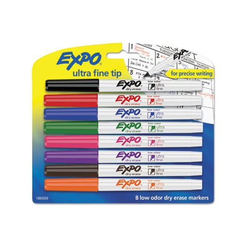 Low-Odor Dry-Erase Marker Extra-Fine Needle Tip, Assorted Colors, 8/Set