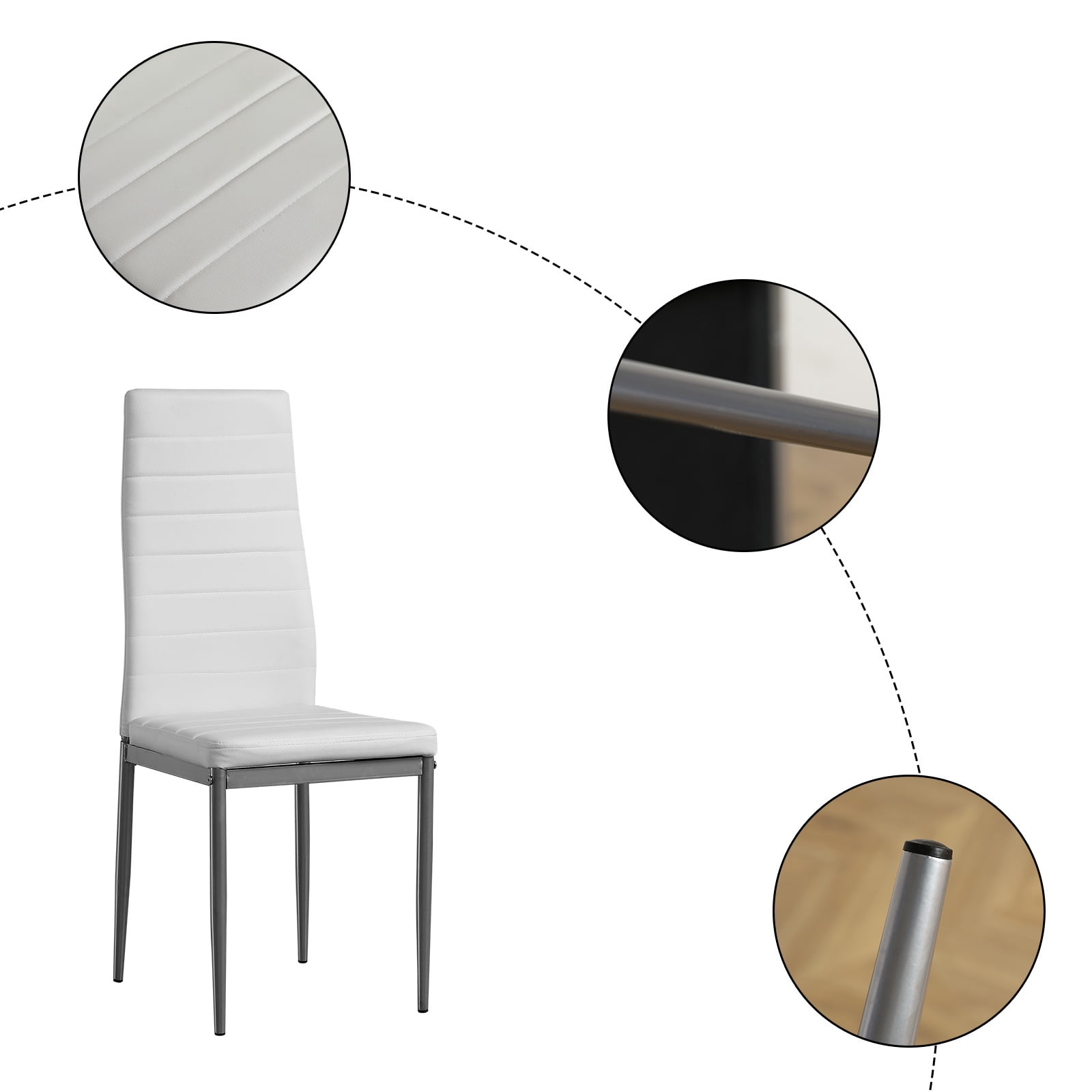 Dining Chairs Set of 4, Paproos PU Leather Kitchen Chairs with Metal Legs, Modern Dining Room Side Chairs Set with High Back for Kitchen Living Room, White(Table Not Included)