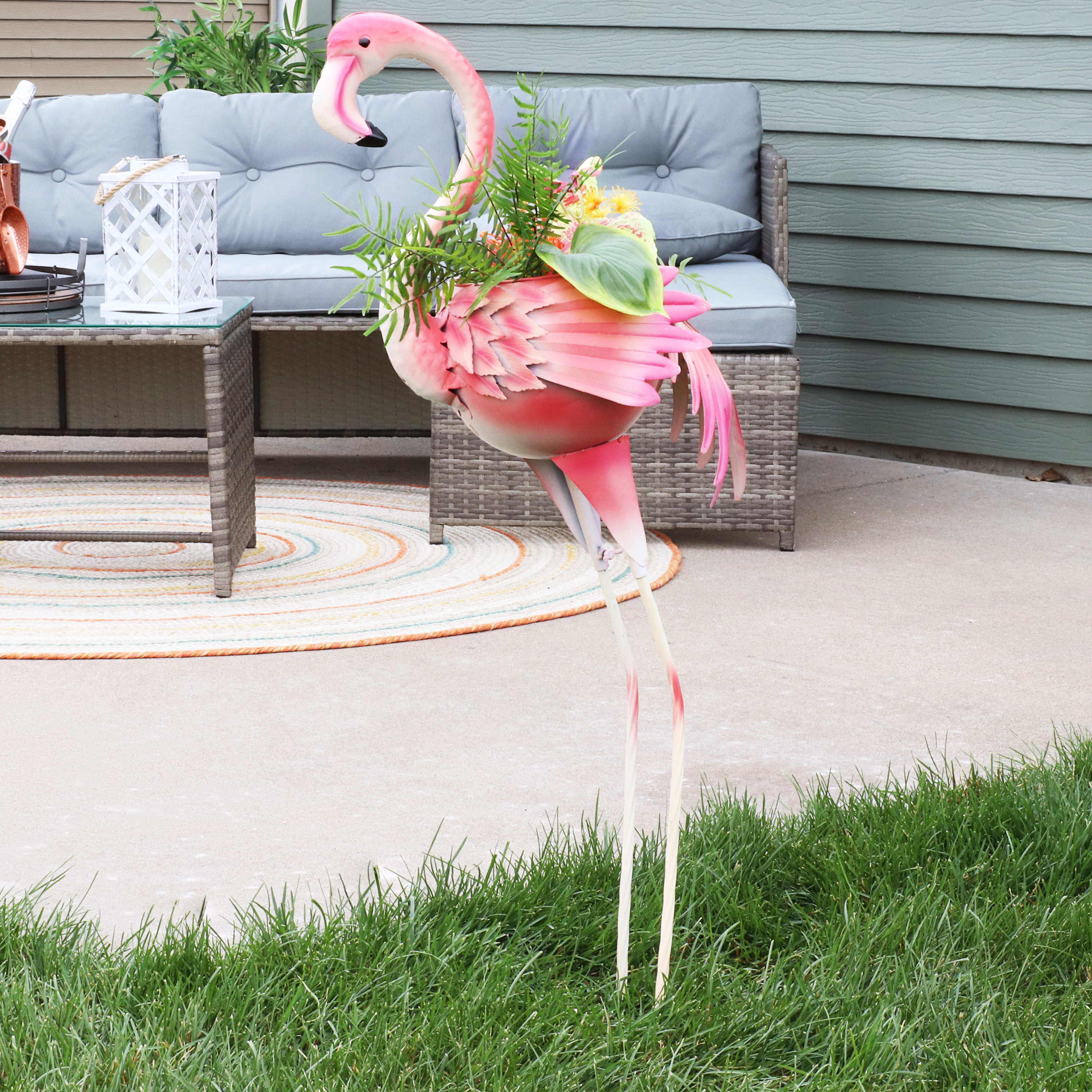 Sunnydaze Pink Flamingo Metal Outdoor Garden Statue with Flowerpot - image 3 of 11