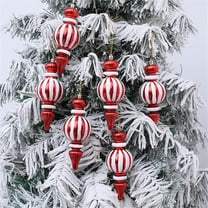 Large Glittering Finial Christmas Balls Ornaments,Flocked Gourd Xmas Tree Hanging Decorations,6Pcs Shatterproof White Red Christmas Ball Ornament for Home Winter Holiday Indoor Outdoor