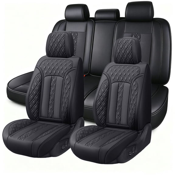 2004 for Jeep Grand cherokee Car Seat Cover, Black Car Seat Covers, Faux Leather 5 Piece Full Set Retain Seatbelt Port Beautify Interior, Beautify the Interior of Old Cars