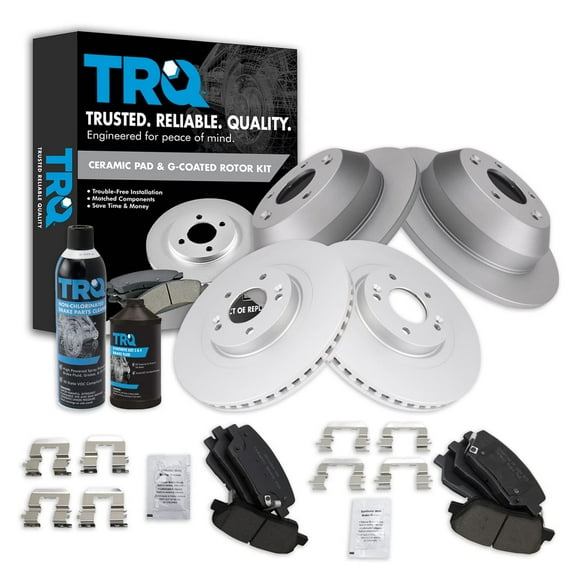 TRQ Front & Rear Ceramic Brake Pad & Coated Rotor Kit w/Fluids for Hyundai BKA23122