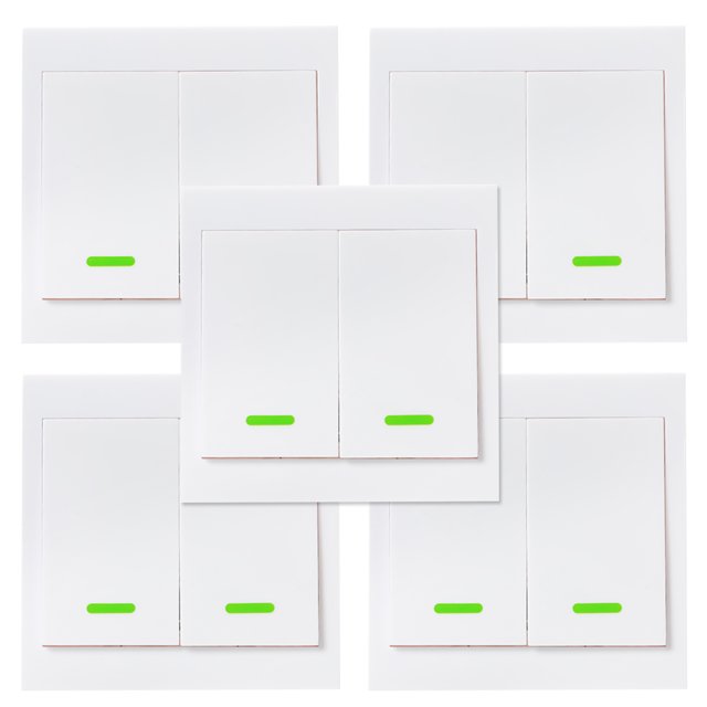 Graflsoa Lot de 5 eWeLink 433MHz Interrupteur Mural Double Canal 86 Types Télécommande pour Maison Intelligente (Contrôle d'Éclairage Escalier, Batterie 12V 27A Incluse, Ruban Double Face)
