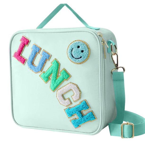 Bolsa de almuerzo con aislamiento de nailon y correa de hombro ajustable, bolsa de almuerzo preppy, lonchera preppy reutilizable para niñas de la escuela, lonchera para niños