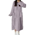 thumbnail image 5 of Women's Thick Warm Nightgown Winter Fuzzy Fleece Cozy Winter Pullover Loungewear Long Sleepdress Crewneck Nightdress with Pockets Purple L, 5 of 6