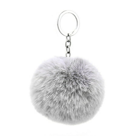 

Pom Pom Keychain Plush Fashion Car Door Key Holder Backpack Handbag Coin Purse Wallet Decorative Pompom Keyrings Pendant Light Gray