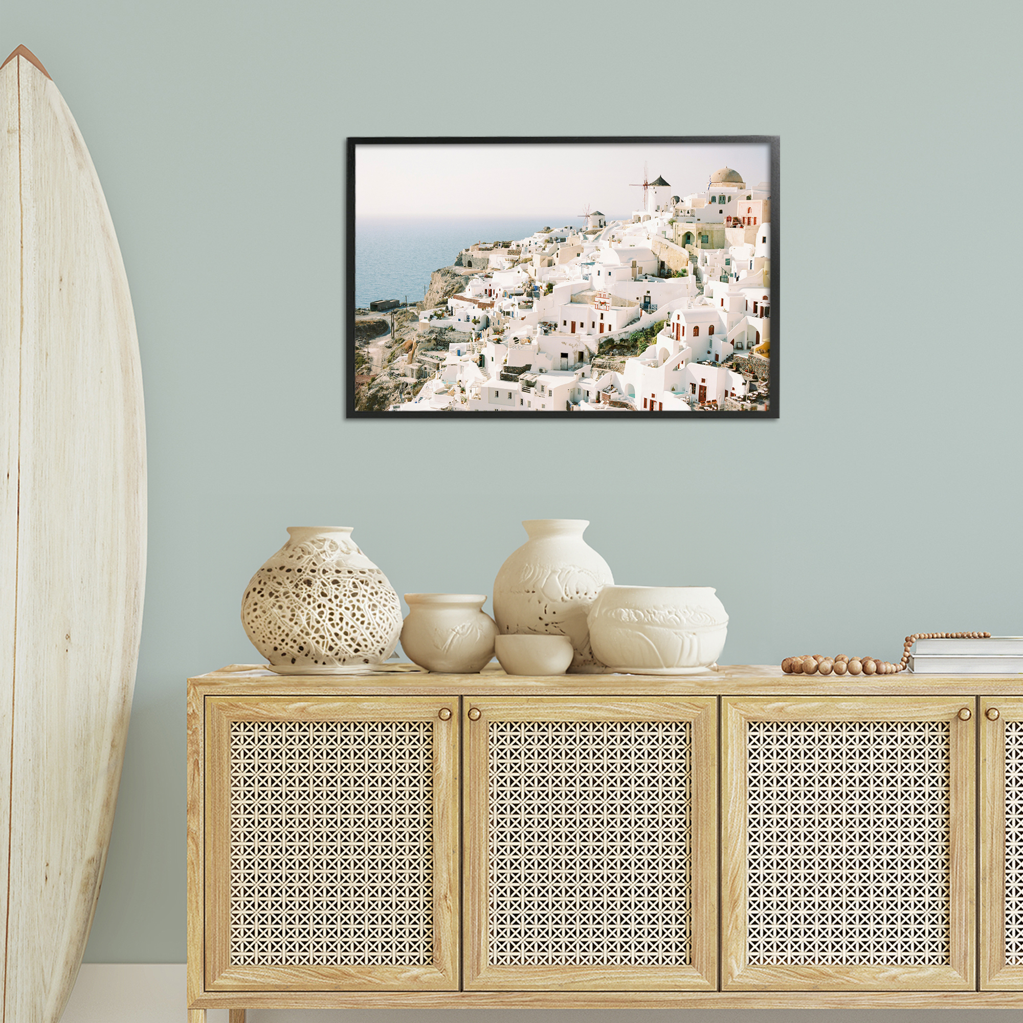 Stupell Industries European Seaside City Town & City Photography Black Framed Art Print Wall Art, 30 x 20
