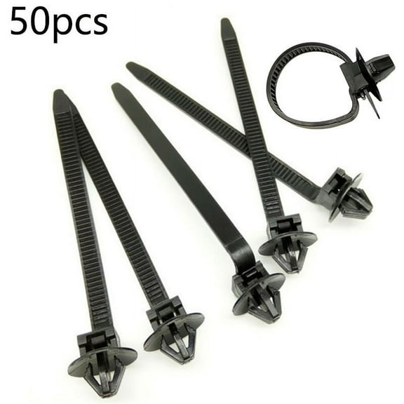 50pcs Nylon Cable Tie Wrap Fixed Fastener Clips Car Hose Fastening Zip Strap Kit