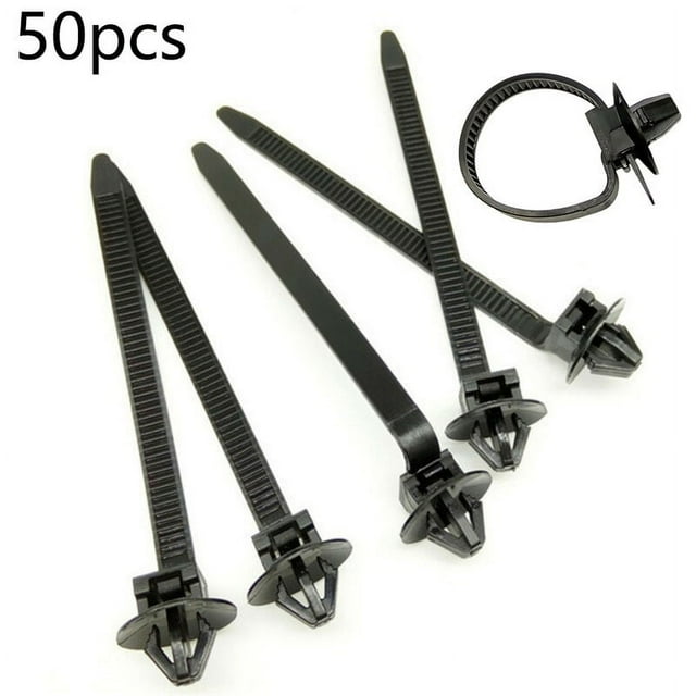 50pcs Car Fasteners Nylon Cable Tie Wrap Fixed Fastener Clips Car Hose Fastening Zip Strap Kit 92mmx5mm Can Release Auto Clamp