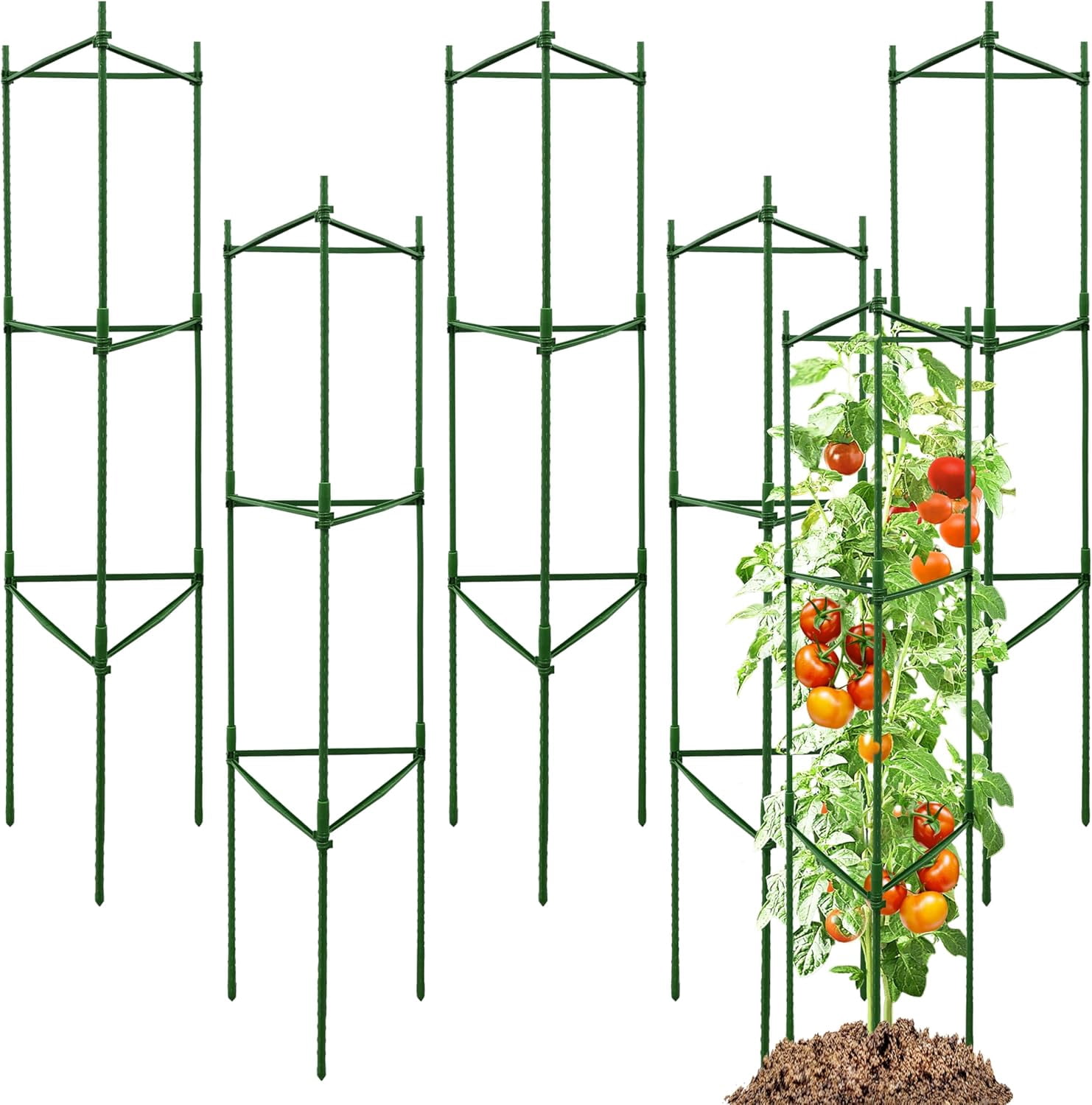 4-Pack Adjustable Metal Tomato Cages 48 Inch Heavy-Duty Plant Support Trellis for Garden Pots DIY Stakes Height 16 to 192 Inches