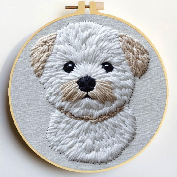 Punch Needle Kits Maltese Dog Embroidery Starter Set with Hoop Easy for Beginners DIY Stress Relief Handmade Craft Hobby and Home Decor 20x20cm-3