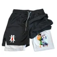thumbnail image 1 of Pantalones cortos para correr 2 en 1 para hombre con bolsillos para teléfono, toalla con lazo, estampado de anime, pantalones cortos de compresión atléticos ligeros para entrenamiento en gimnasio, 1 of 5