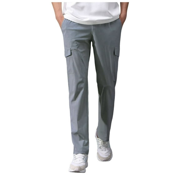 WEAIXIMIUNG Mens Overalls Lightweight Camo Mens New Summer Fashion Trend Solid Color Ice Silk Fabric Work Casual Pants