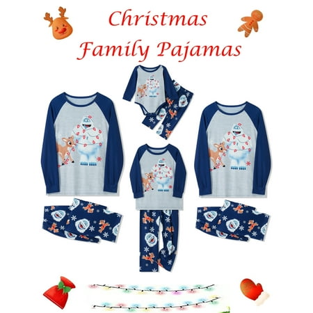 

Christmas Family Matching Pajamas Elk Snowman Print Raglan Long Sleeve Tops and Stretch Casual Pants Xmas Sleepwear Jammies