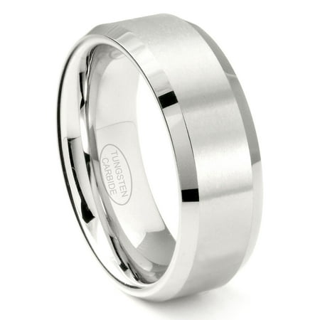 White Tungsten Carbide 8MM Wedding Band Ring w/ Raised Center Sz 10.0