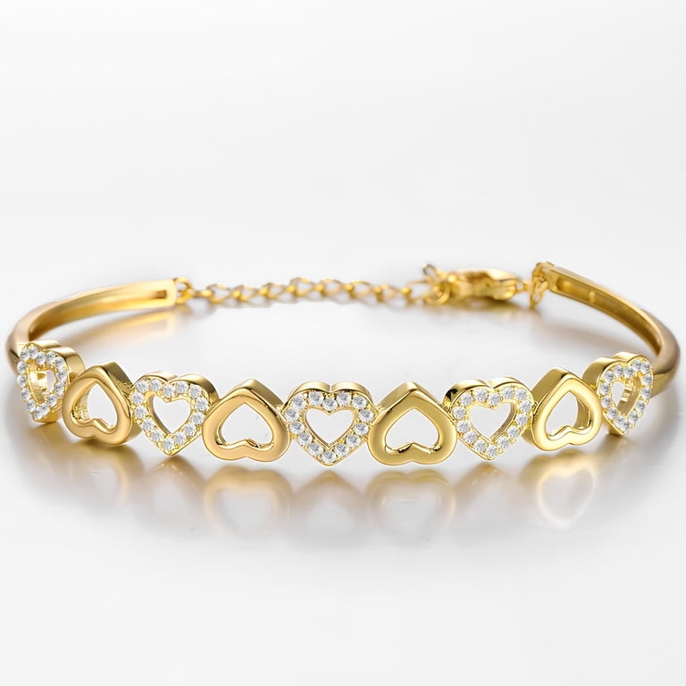 Amy & Annette Gold Heart Bangle Bracelet, Adjustable photo 5