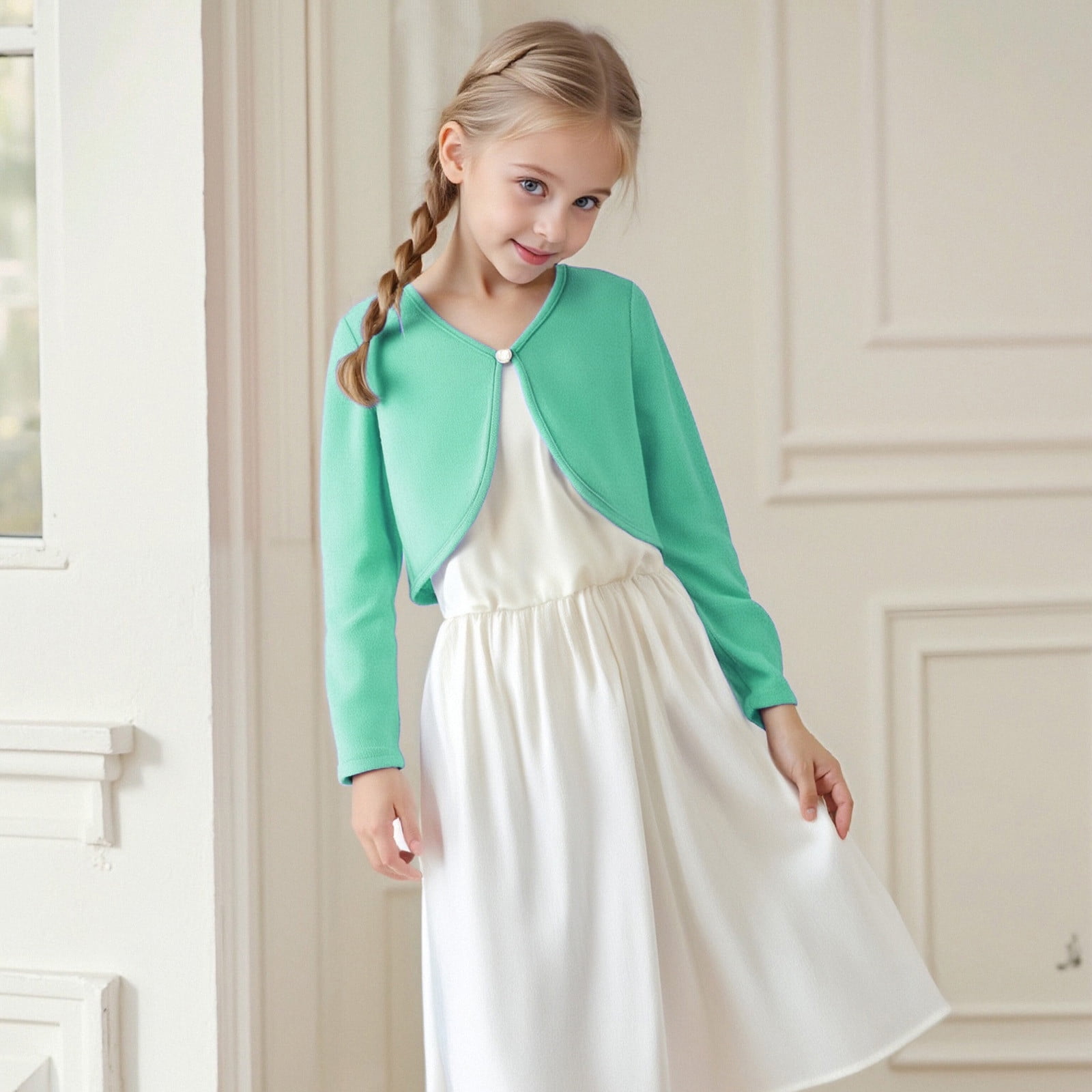 Naisibaby Girls Cardigan, Lightweight Shawl Long Sleeve Button Shrug Dress Cover Up Tops Green 9T, Girl's, Size: 9-10T
