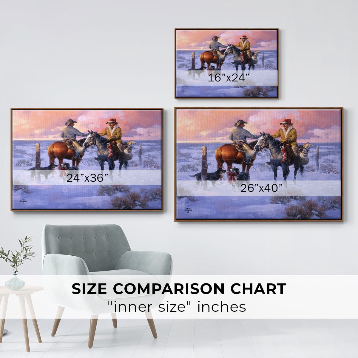 Sharin' Christmas with the Neighbors - Framed Gallery Wrapped Holiday Canvas - 17 x 25 - Rosewood Frame