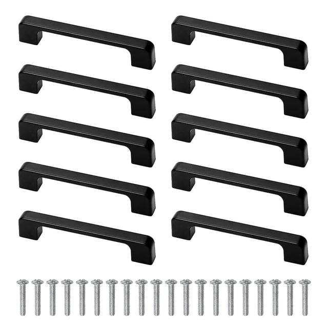 10 manijas de gabinete negras con tornillo para armario de cocina, centro de orificio 96 mm