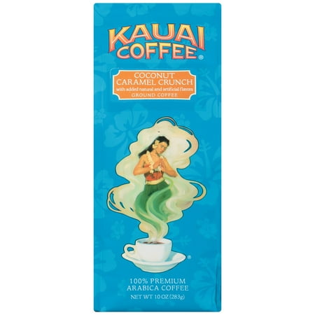 Kauai Ground Coffee, Coconut Caramel Crunchâ??100% Premium Arabica Coffee from Hawaiiâ??s Largest Coffee Grower-Tropical Coconut and Sweet Nutty Caramel Flavors with Medium-Roasted Beans (10