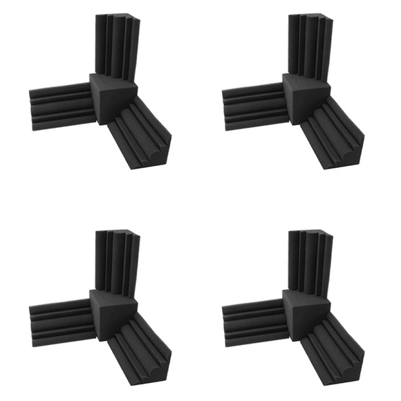 16Pcs Acoustic Foam 4Pc 15X15X15cm Square Sound Insulation Foam+12Pcs 12X12X24cm Bass Trap Wall Foam Flame Retardant,Black