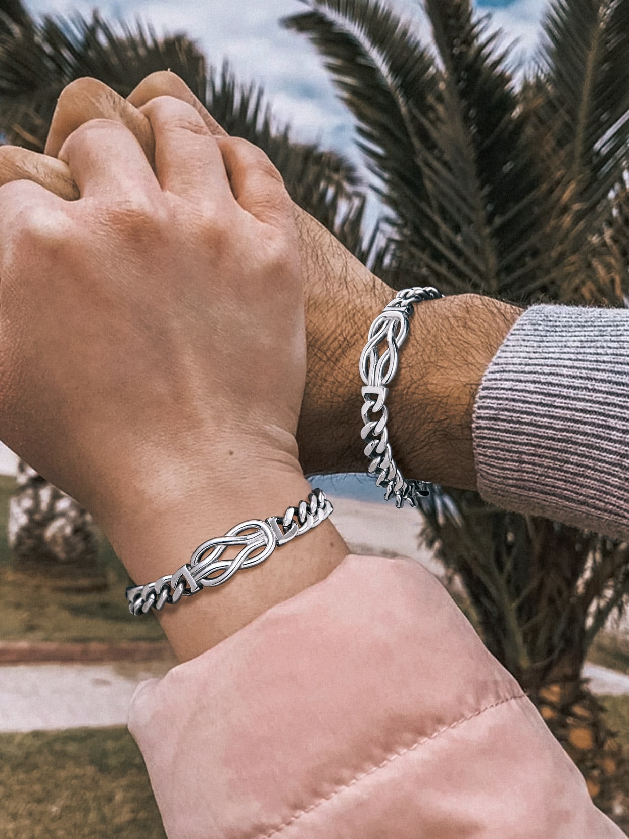 Bandmax 8.26'' Cuban Chain Bracelet for Men Women Stainless Steel Love Infinity Knot Bracelet Link Chain Gift with Specific Card for Grandson