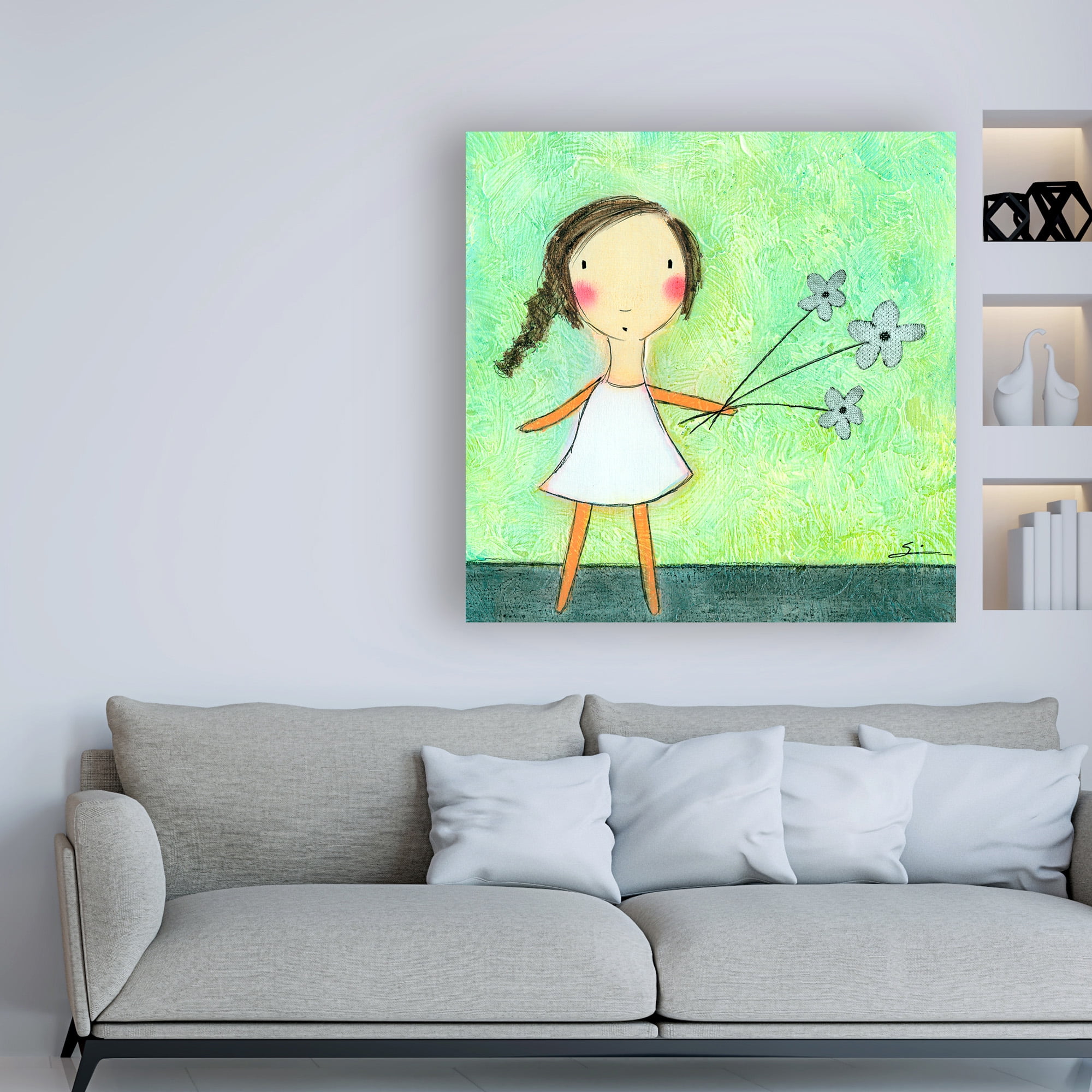 Trademark Fine Art 'Green Flowers Child' Canvas Art by Carla Sonheim