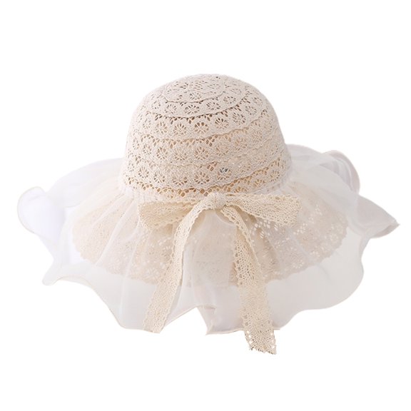 56-58cm hat circumference women's mesh bow lace sun hat sunscreen beach sunshade straw hat - beige